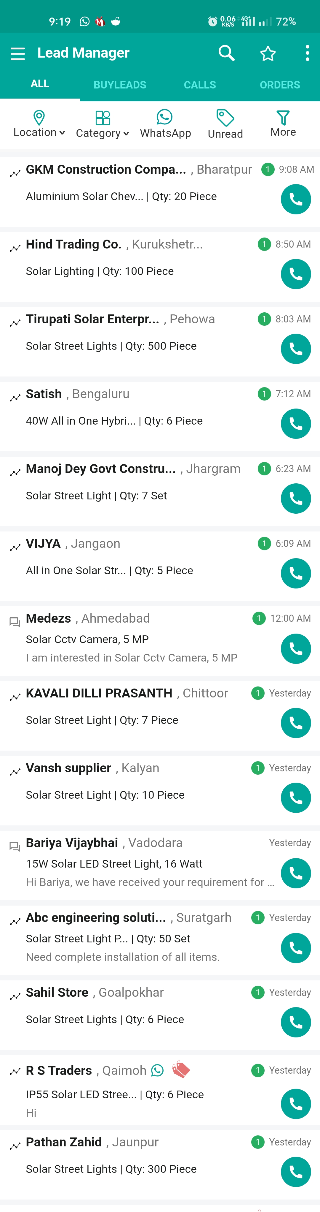 AutoSift processing 15+ IndiaMart leads with timestamps